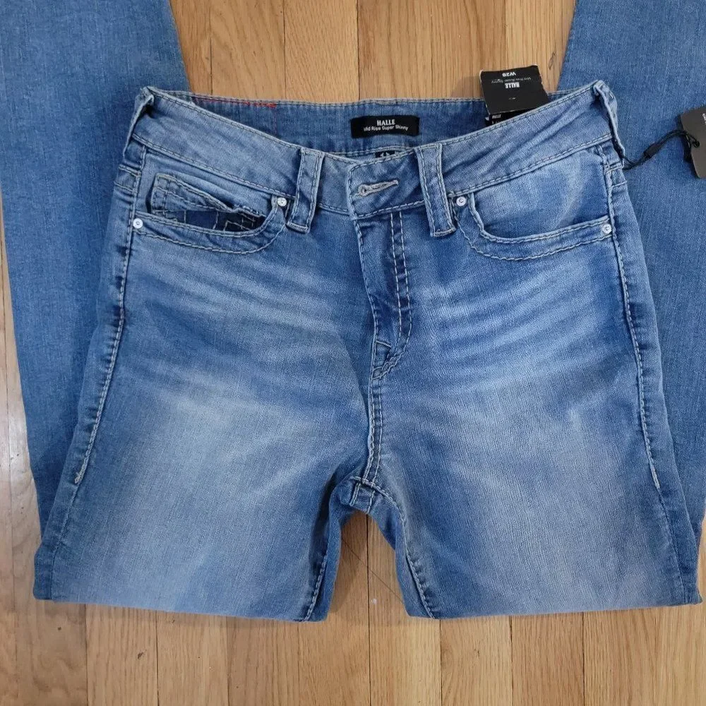 True Religion Women's Blue Medium Wash Mid Rise Halle Super Skinny Jeans…